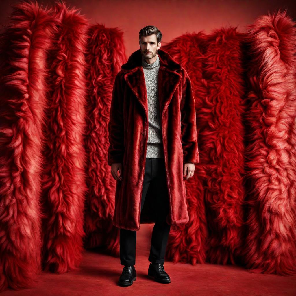 Mens Red Faux Fur Coat